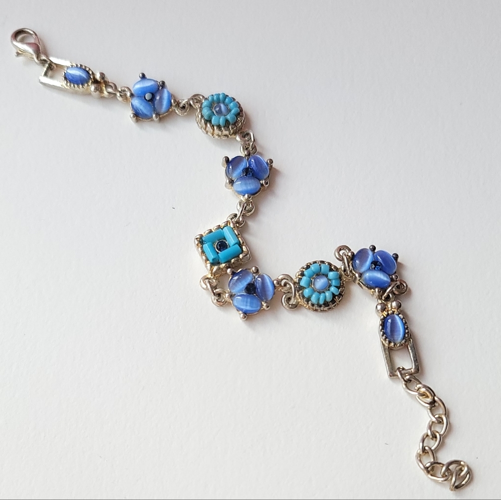 Blue Mosaic, Catseye Bead Style - Vintage Bracelet //  7"-9"